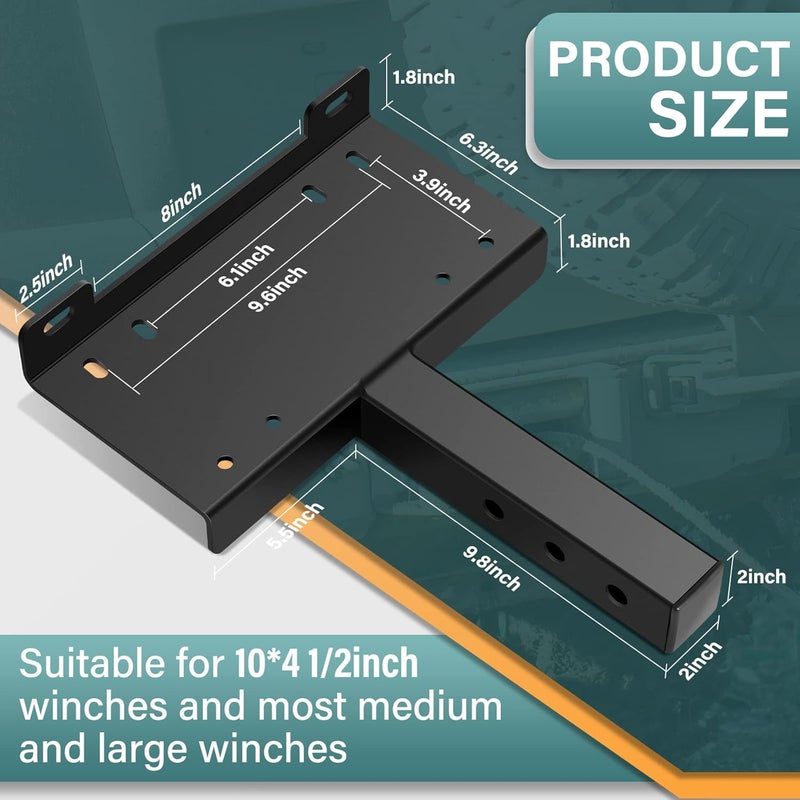 DACK Winch Hitch Cradle Mount Plate, Universal Receiver 10 x 4 1/2 Winch Mounting with 2''Receiver Hitch for Recovery Winches Heavy-Duty 15000Lbs Capacity for ATV UTV Truck - Image 3
